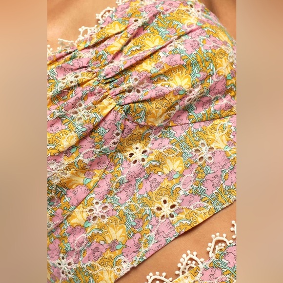 Lulu's Sweeter the Ever Yellow and Pink Flutter Sleeve Crop Top (Small) - Picture 3 of 5